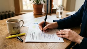 Founder preparing a diagnostic outreach with handwritten research notes
