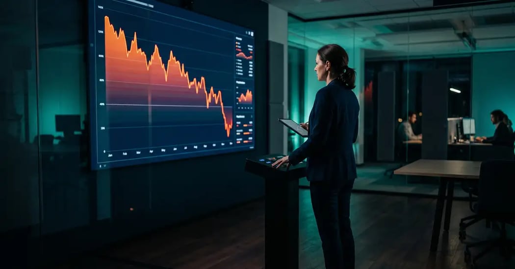 A B2B marketing leader facing a steep declining traffic graph, illustrating why organic traffic is dropping in the zero-click AI era
