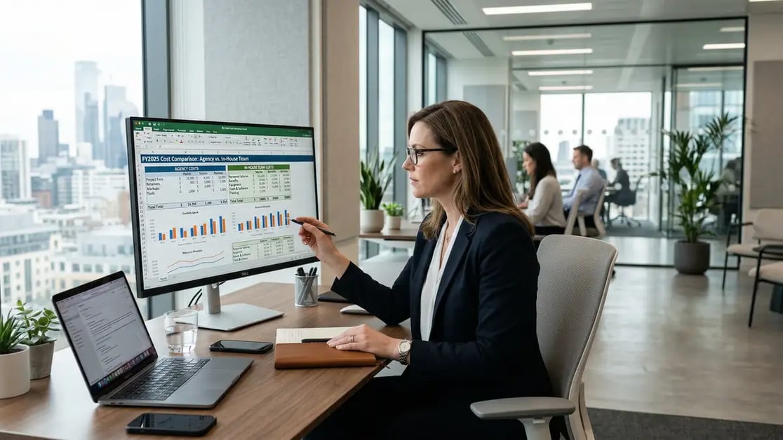 AI automation agency cost comparison dashboard showing retainer pricing tiers and project-based fee structures for B2B companies