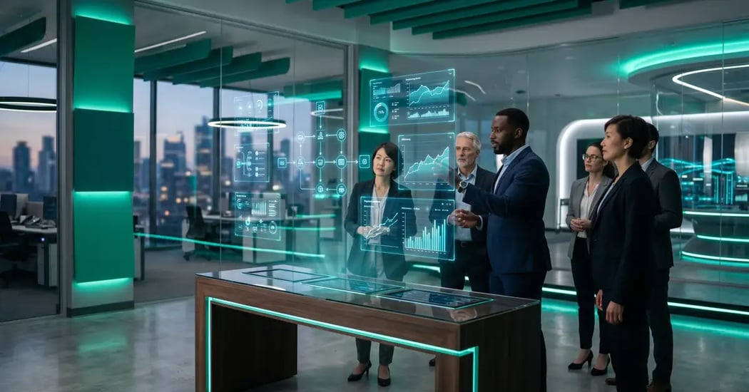 AI-powered business operations dashboard showing automated workflows across lead generation, sales, and fulfillment for B2B companies