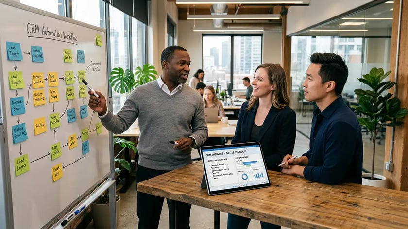 CRM platform dashboard showing AI-extracted meeting intelligence data flowing into deal records