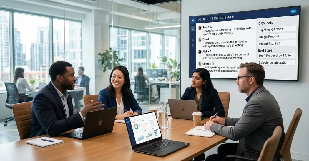 AI meeting extraction system automatically capturing sales conversation data and populating CRM deal records