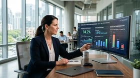 Analytics dashboard displaying AI workflow automation ROI metrics and performance data