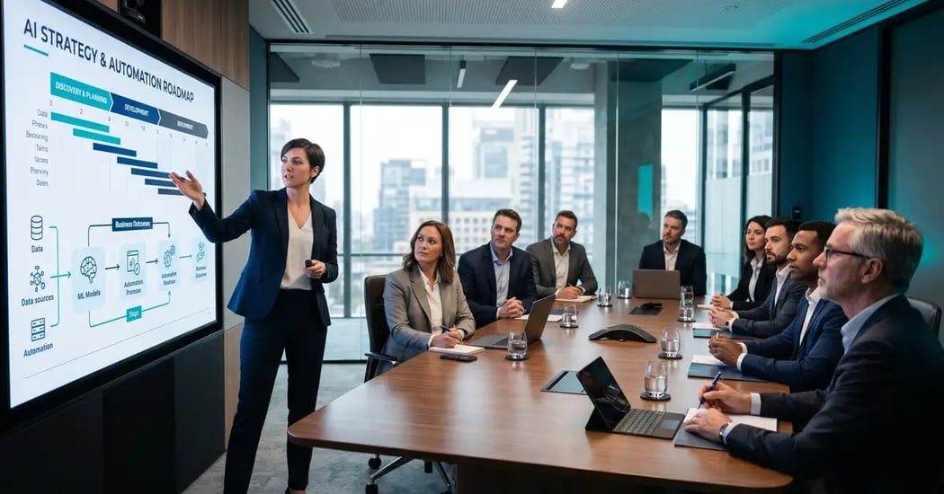 AI consultant advising a B2B leadership team on strategy and implementation