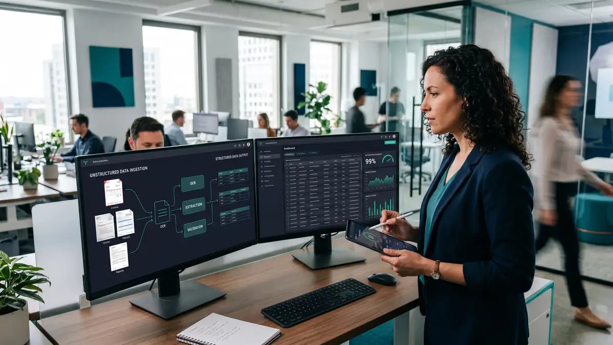 An operations leader overseeing AI agents automating document processing and data extraction