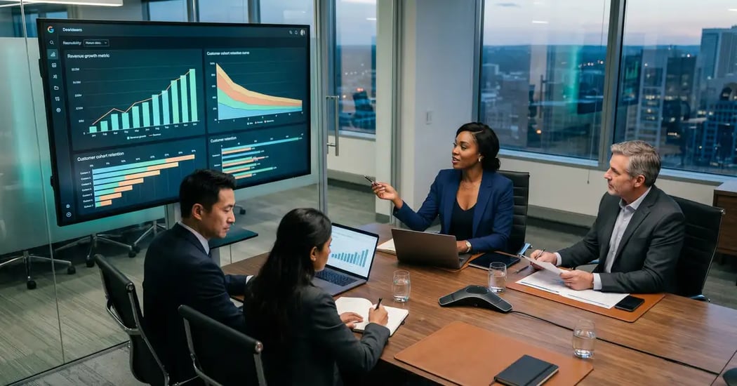 B2B SaaS executive reviewing 2026 ARPU benchmarks and revenue per user expansion levers on a modern dashboard