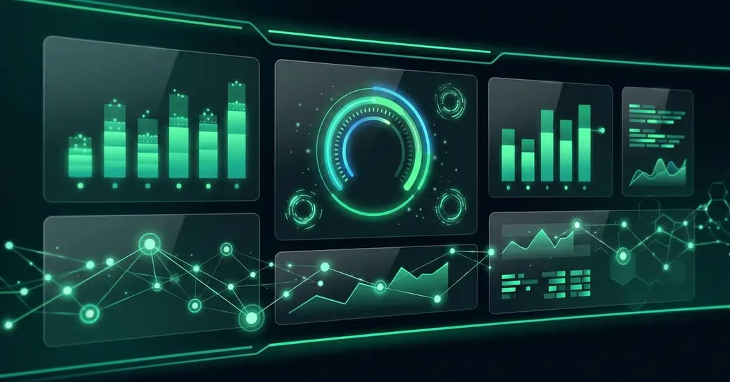 Automation ROI Calculator dashboard visualization with glowing green metrics
