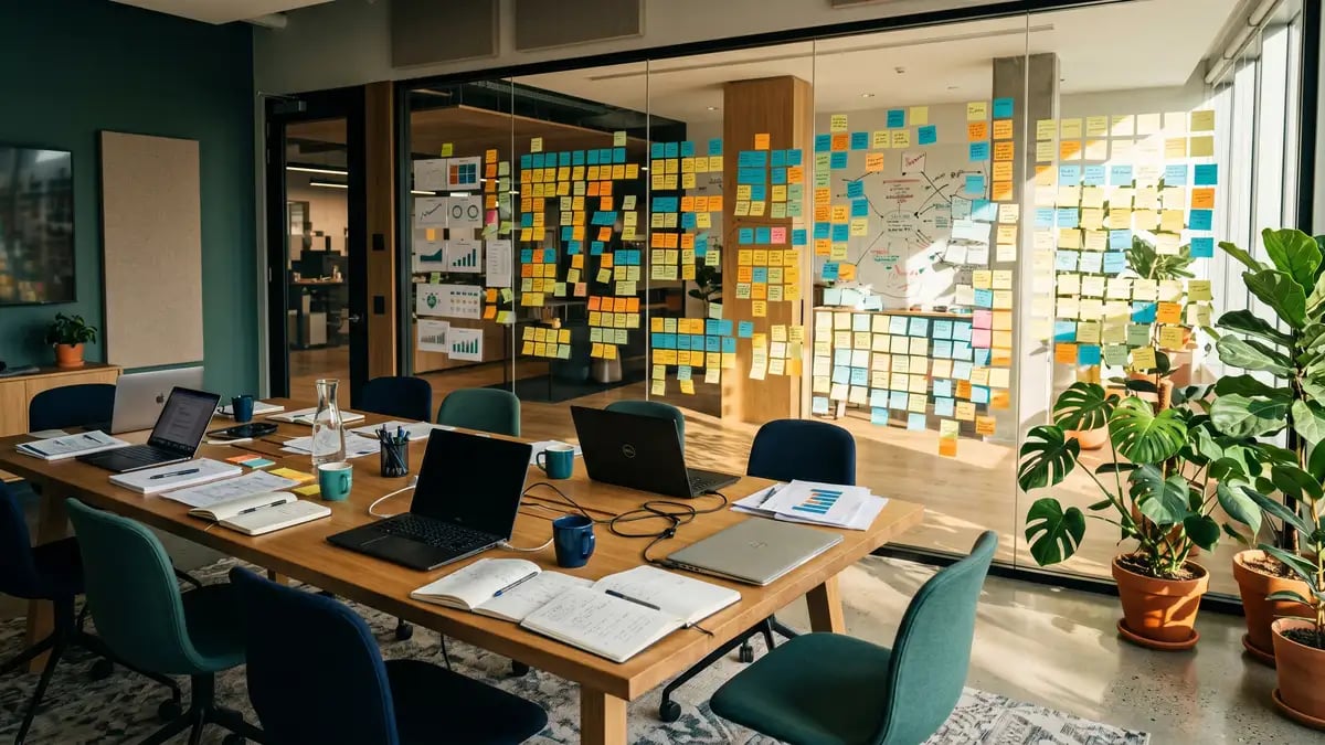 A modern meeting room with a glass wall of diagrams, representing how different AI engines display citations