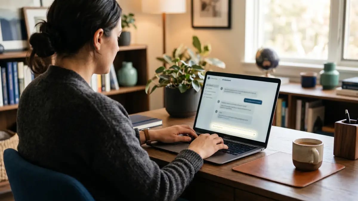 Coaching prospect typing a question into an AI chatbot to find a recommended coach