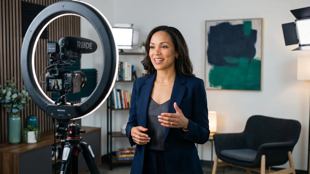 Consultant recording video content to build authority AI engines cite