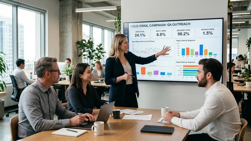 B2B cold email outreach analytics dashboard displaying reply rates and conversion metrics for campaign optimization