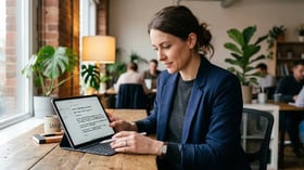 B2B executive reviewing personalized cold email outreach message on laptop with high reply rate metrics