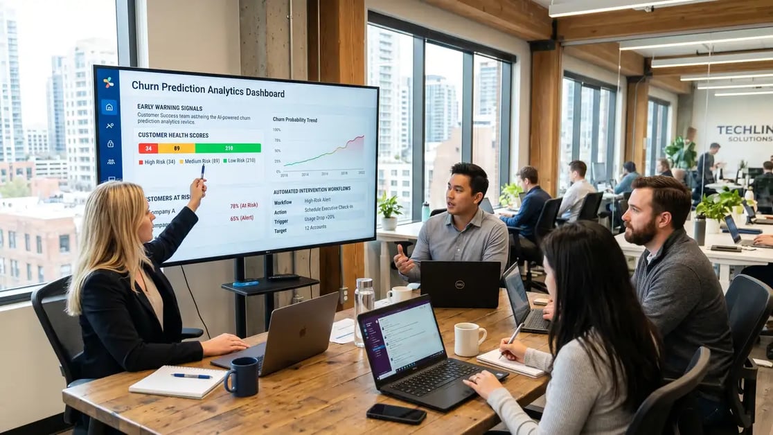 Customer success automation dashboard showing AI-driven health scores and expansion opportunities for B2B SaaS accounts