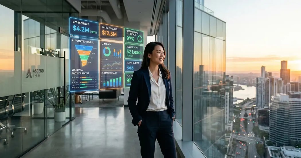 Freedom machine concept showing autonomous AI-powered business operating system with four pillars running independently from founder for B2B growth