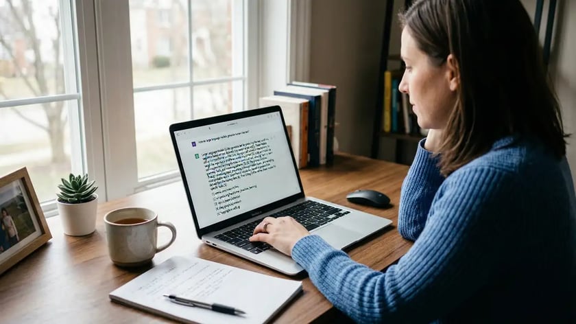 Laptop screen showing AI search engine interface providing detailed answer with multiple source citations highlighted for generative engine optimization