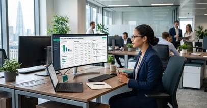 Finance operations professional reviewing an intelligent document processing dashboard
