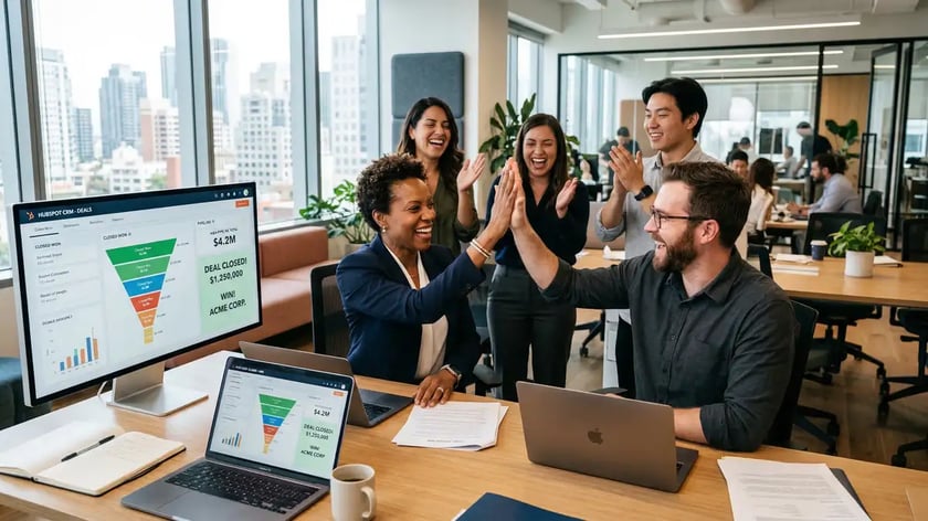 B2B team celebrating successful pipeline results from LinkedIn lead generation system