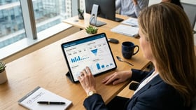 Executive analyzing LinkedIn engagement analytics for B2B lead generation performance