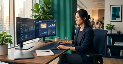 A B2B marketing strategist reviewing analytics, representing LLM SEO and AI search visibility