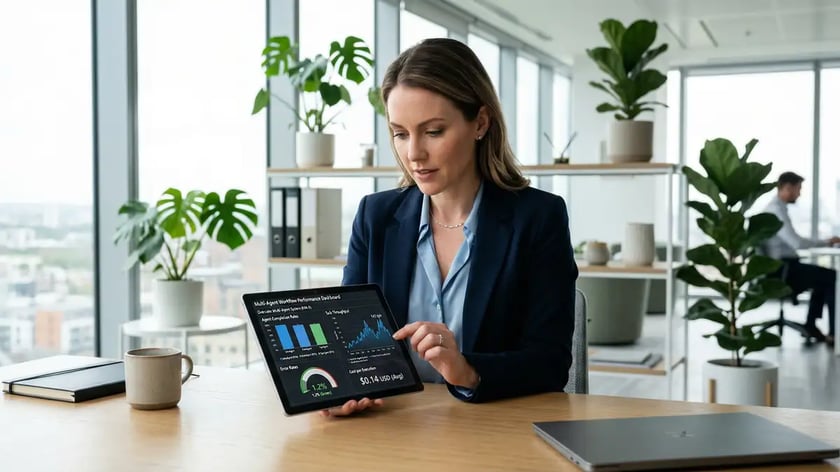 B2B executive reviewing multi-agent AI framework cost comparison for enterprise deployment
