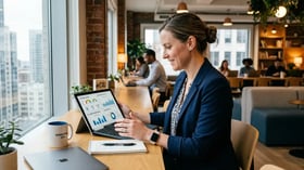 Business team reviewing Make.com automation dashboard with connected B2B applications and workflow scenarios