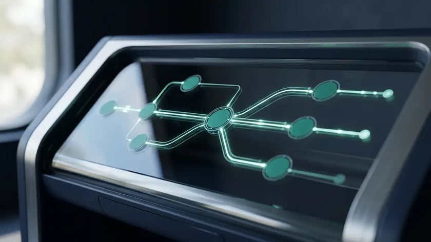 Revenue operations command cockpit with teal-green connected nodes showing lead qualification, nurture, handoff, onboarding, and expansion stages orchestrated as a single B2B growth system