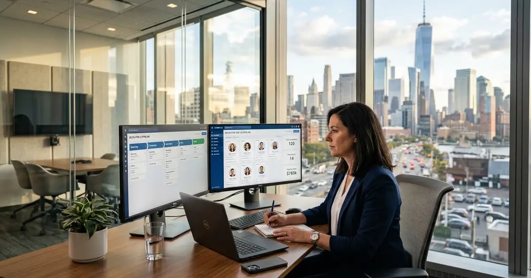 Elite executive search firm using AI-powered CRM automation dashboard to track recruitment placement pipelines and candidate progression