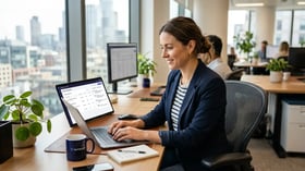 Sales professional managing automated outreach sequences on laptop screen