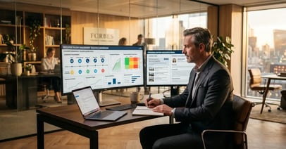 Executive search consultant engaging passive candidates with multi-channel outreach sequence dashboard in modern office
