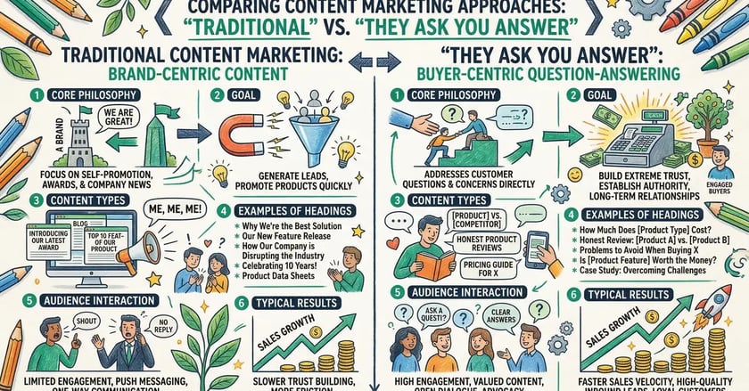 Comparison of They Ask You Answer vs traditional content marketing approaches