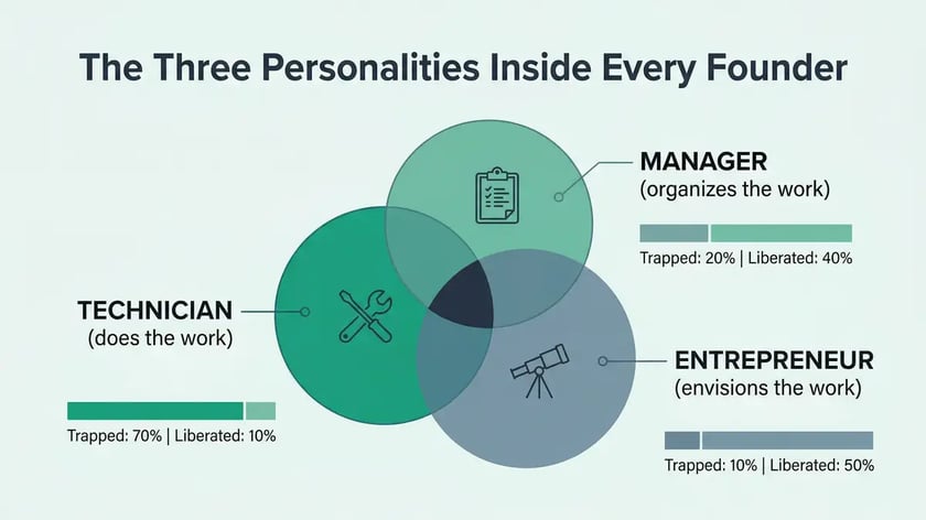 Infographic showing the four pillars of the peppereffect Freedom Machine replacing founder bottlenecks with agentic workflows