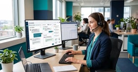 Customer support professional working alongside an AI assistant handling chat across channels