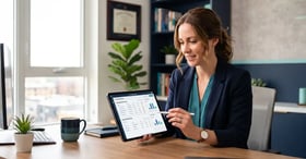 Business owner reviewing automated call logs and appointment bookings on a tablet