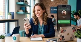 Small business owner viewing an incoming call answered automatically with a booking confirmation