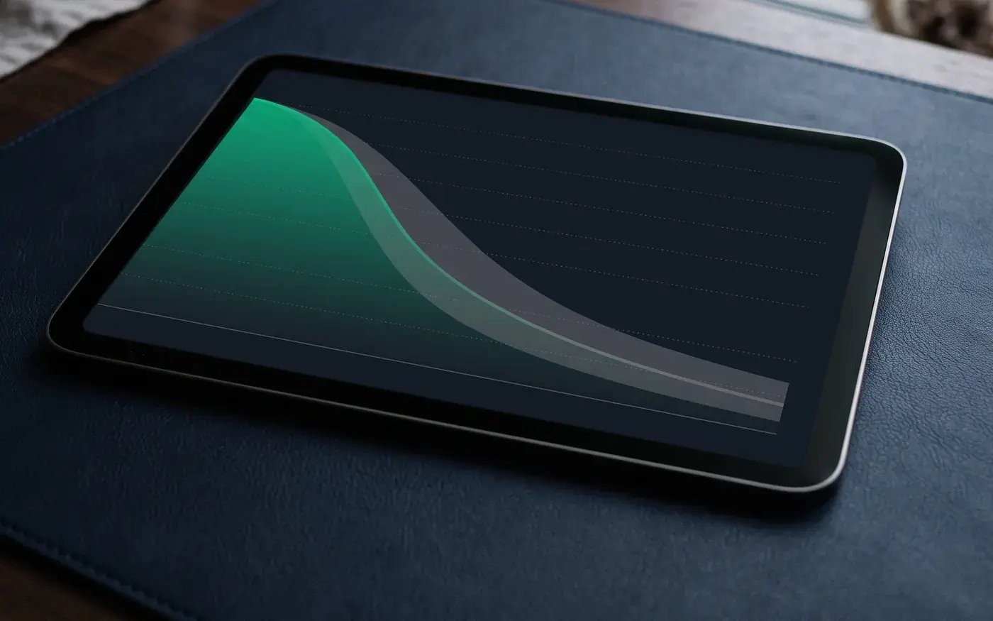 Tablet showing a steep traffic decline curve