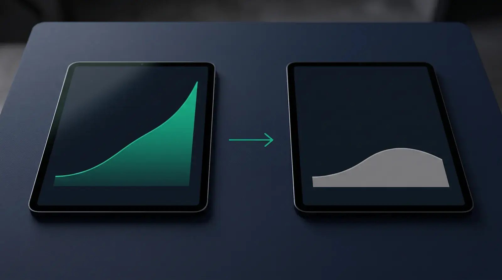 Two tablets comparing website traffic before and after a drop