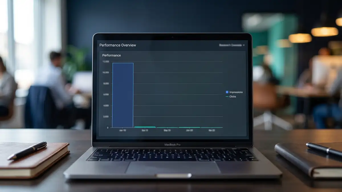 Search Console performance screen showing high impressions but almost no clicks, the fingerprint of a zero-click traffic drop