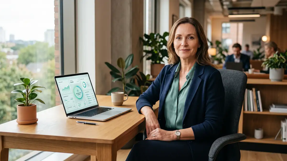A B2B founder calmly reviewing a single automated dashboard, representing reclaimed hours after deploying the right agentic automation platform