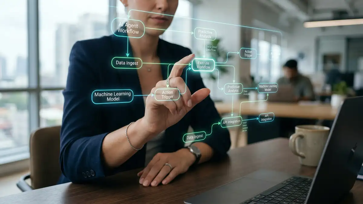 AI automation workflow showing autonomous agents executing tasks in B2B enterprise systems