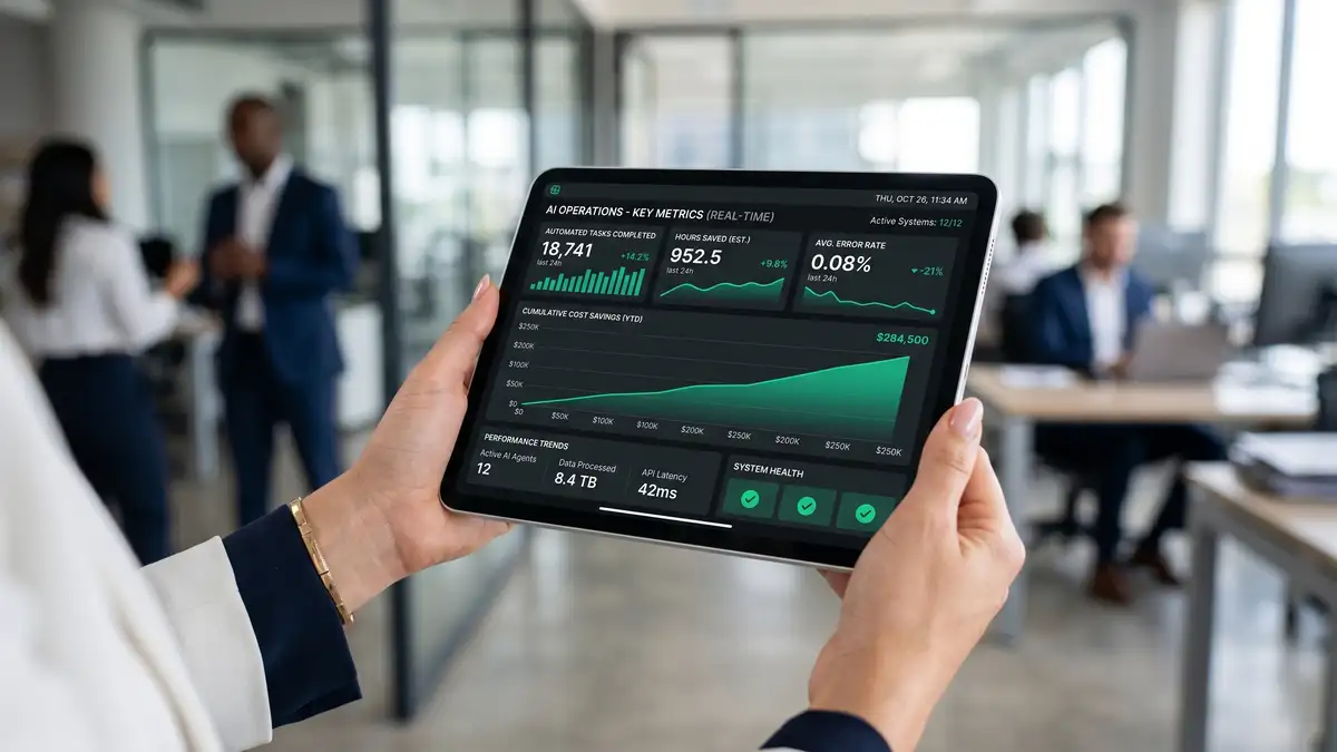 Hybrid human-AI team collaborating on business operations with human oversight at critical decision points