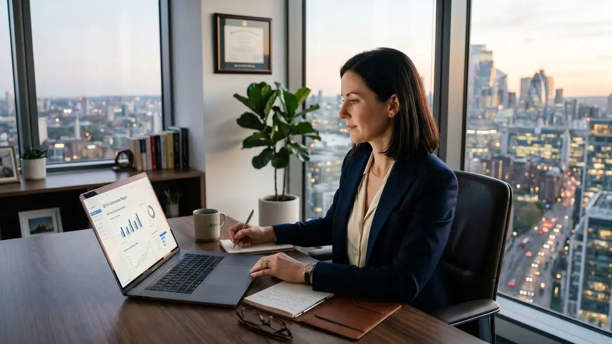 Finance professional working with AI-powered invoice processing automation reducing manual data entry