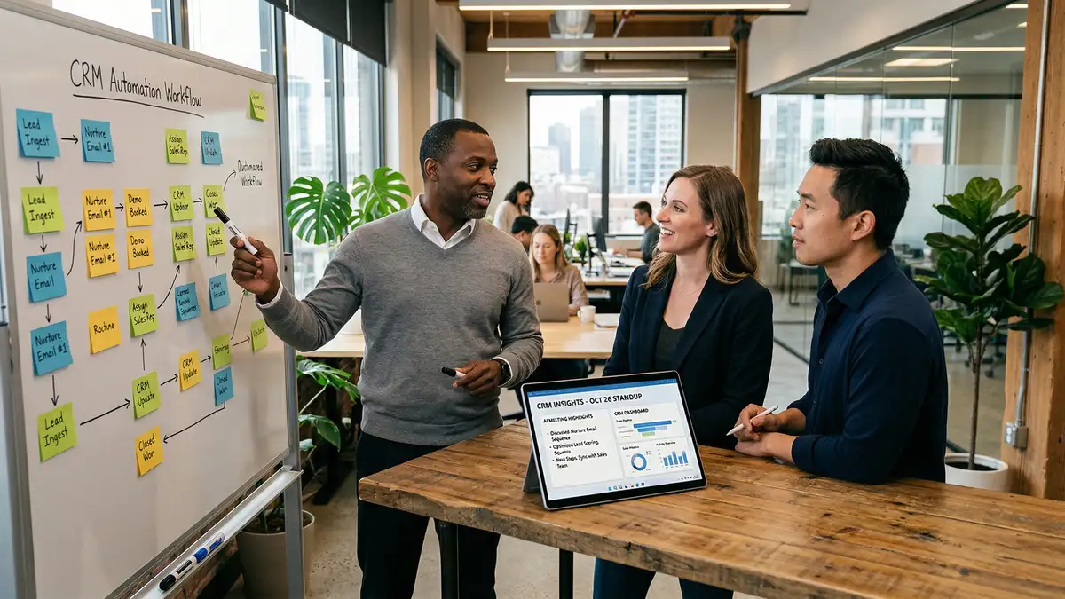 CRM platform dashboard showing AI-extracted meeting intelligence data flowing into deal records