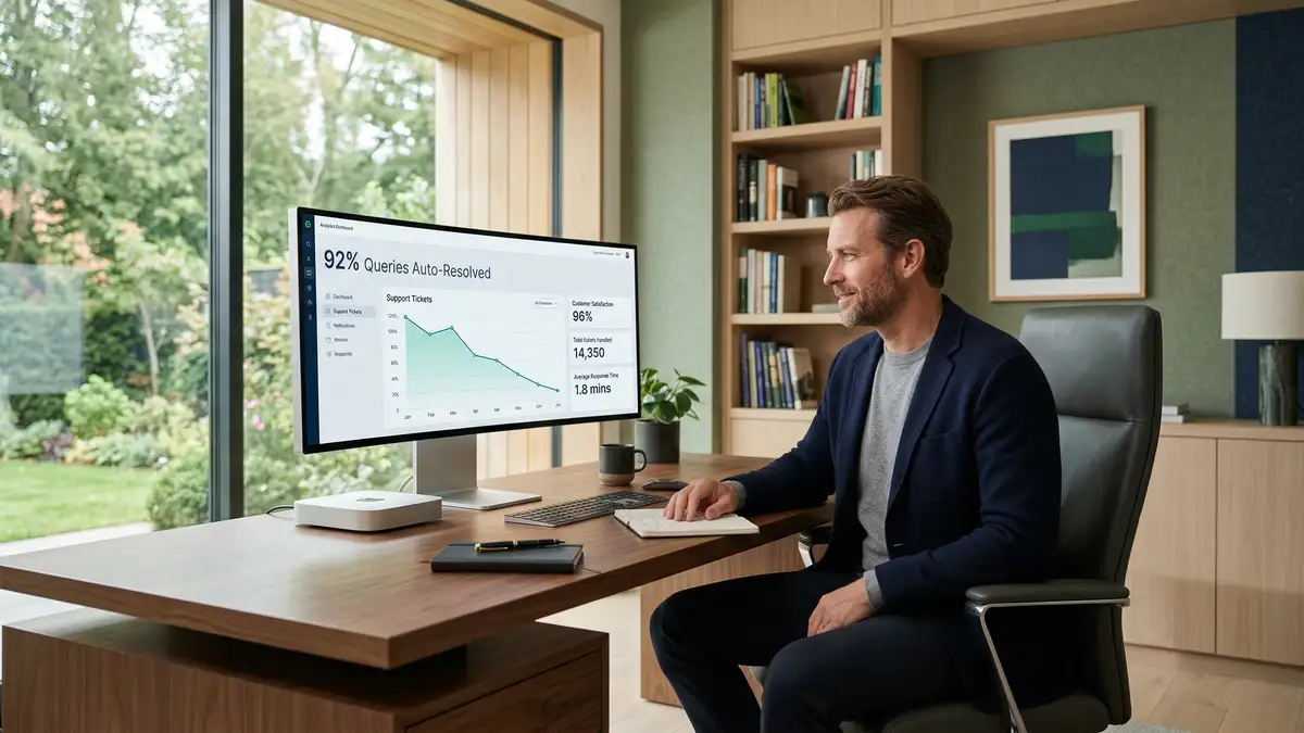 Coaching dashboard showing AI onboarding agent metrics including deflection rate, response time, and student engagement signals