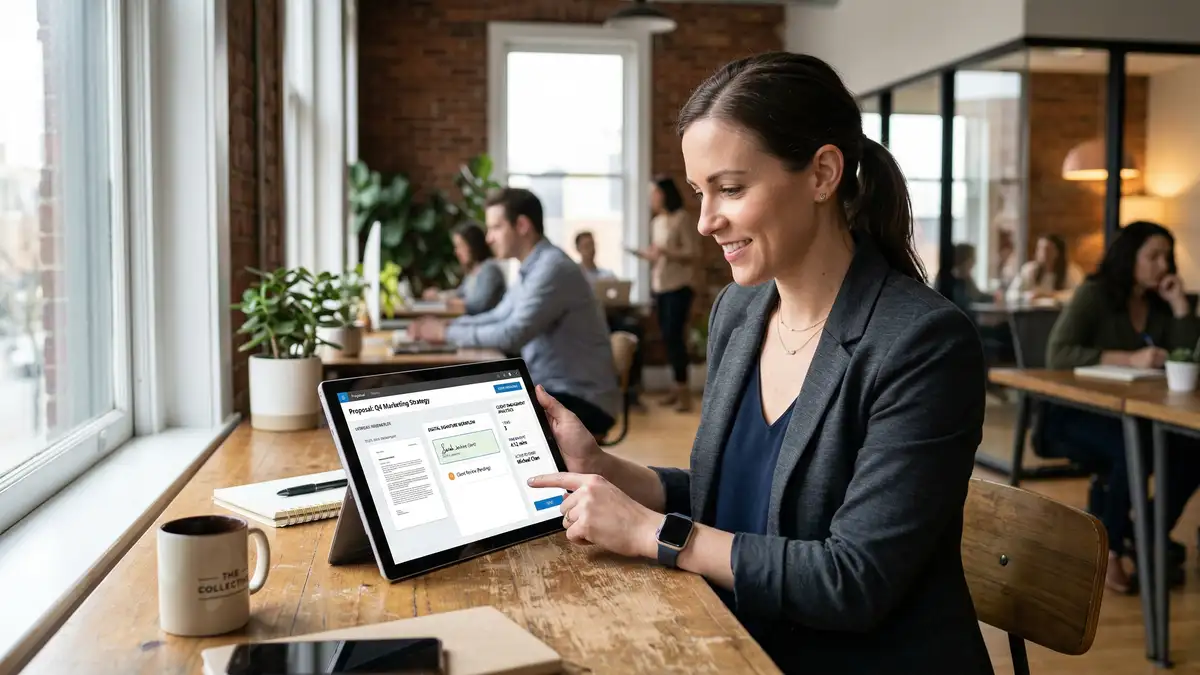 B2B proposal automation workflow diagram showing CRM CPQ and e-signature integration for sales teams