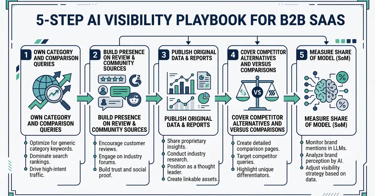 A five-step AI visibility playbook for B2B SaaS from owning category queries to measuring Share of Model