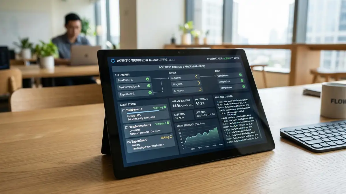 Enterprise AI workflow automation ROI chart showing three-phase value accumulation from planning through acceleration to compound returns