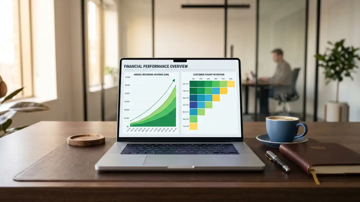 Analyst comparing ARPU and ARPA metrics on a split-screen dashboard for a multi-seat B2B SaaS contract