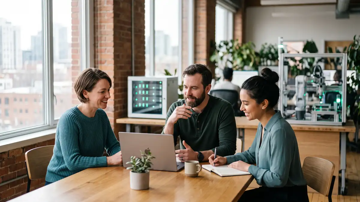 A lean B2B team producing more output with fewer people as automated systems handle routine work in the background