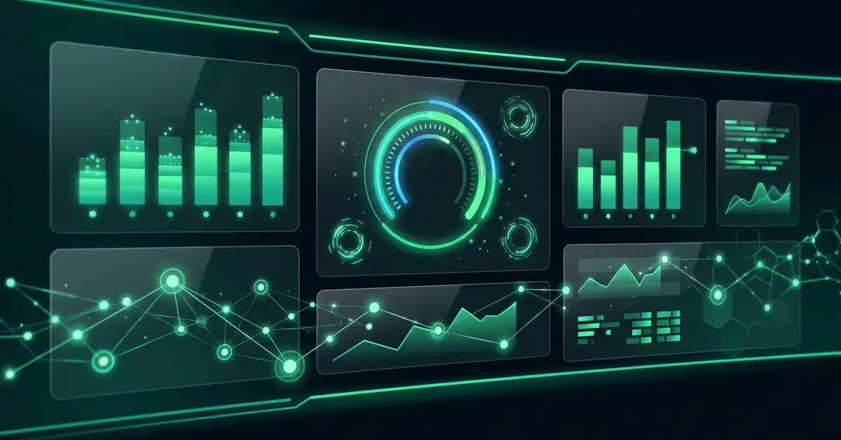 Automation ROI Calculator dashboard visualization with glowing green metrics