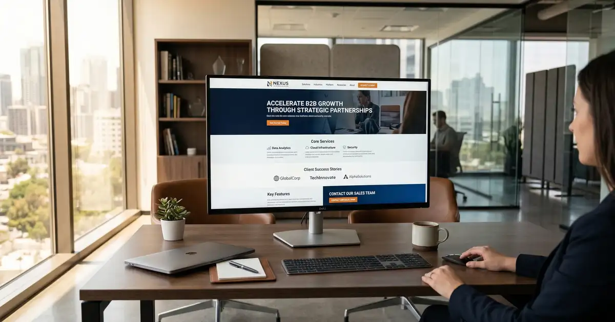 Professional B2B website architecture displayed on monitor showing conversion-focused design and strategic layout